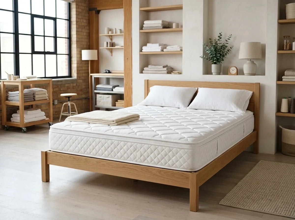 A Brooklyn Bedding-style mattress in a bright modern bedroom