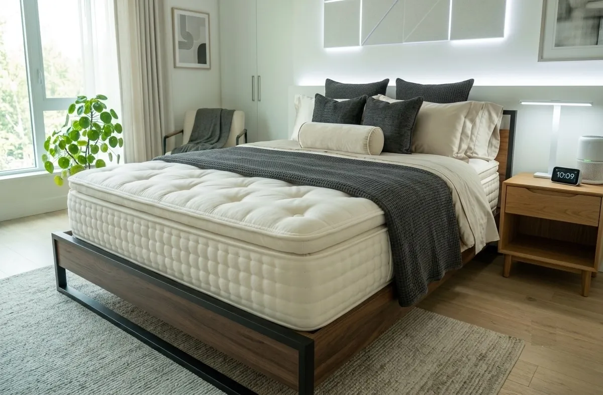 A Casper-style mattress in a bright modern bedroom